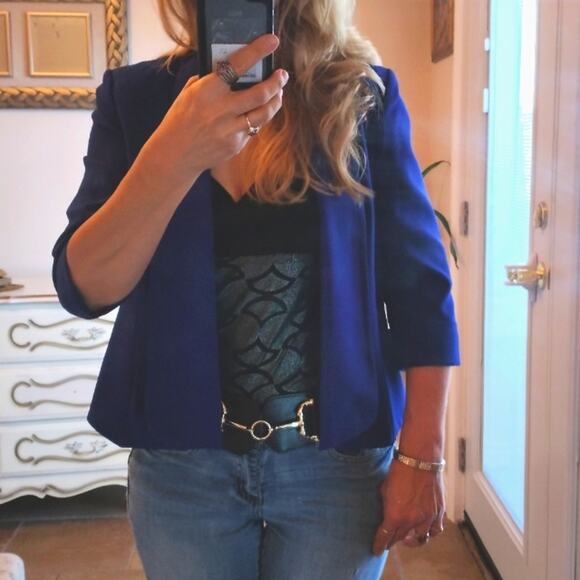 Jones Studio Career Blazer Jacket Sz 6 Petite Blue Office Career Boss Boardroom - Picture 7 of 12